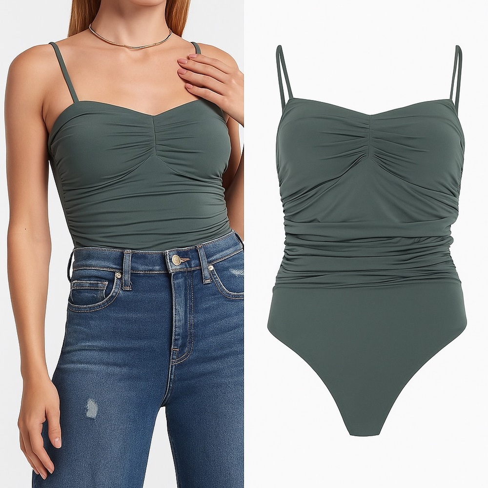 New With Tags – Express Body Contour Compression Ruched Bodysuit With Bra‎ Cups